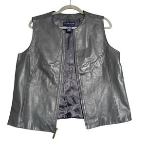 Preston & York Leather Vest  Zip Up Women's 12 VTG Y2K Biker Grung Gray Business